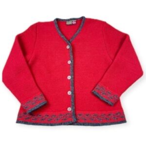 SWEATERMAN Laumann Norwegian New Wool Cardigan Sweater Red Gray Medium